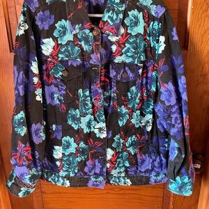 Jessica London Floral Jean Jacket - Black, Blue, Red